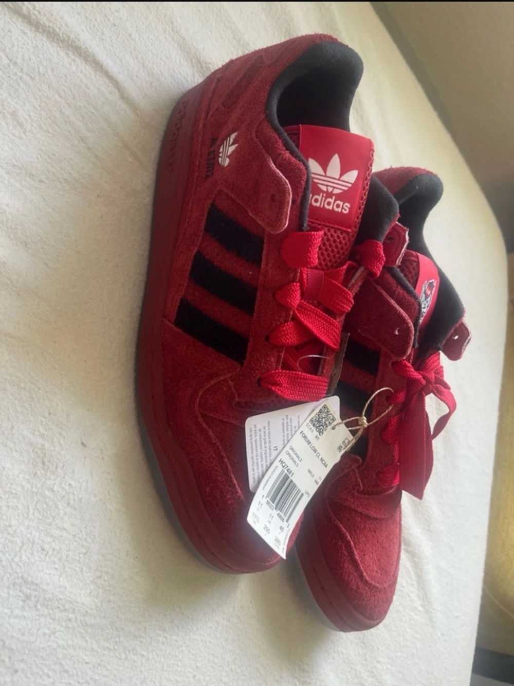 adidas Red Suede Sneakers with Black Stripes